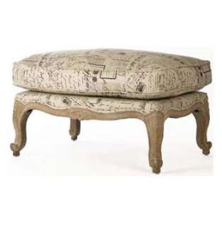 French Country Literary Script Linen Club Chair Ottoman  