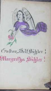 1871 German Bible w/ Hand Drawn Angel Pennsylvania Dutch Drawings 
