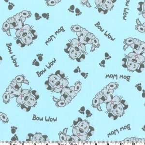  44 Wide Flannel Bow Wow Puppy Blue Fabric By The Yard 