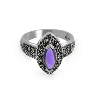  Silver Amethyst & Marcasite Ring Size 8 Jewelry