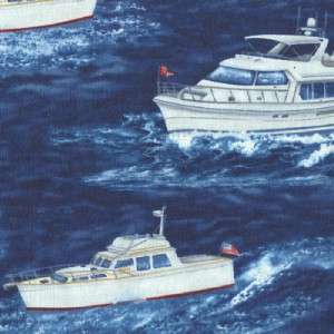 BOATING FISHING BOATS SMALL YACHTS Cotton Quilt Fabric  