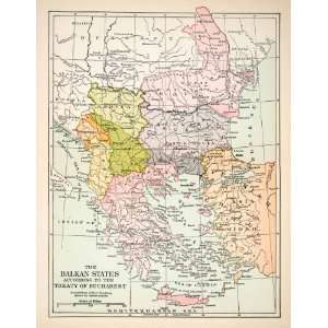  1936 Print Map Balkan States Treaty Bucharest World War I 