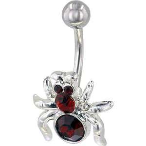  Belly Navel Ring Red Crystal Climbing Spider & Pink Belly 