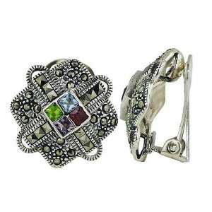   with square cut Marcasite Multi Color Cubic Zirconia Earrings Clip