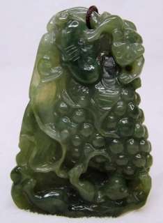 Large Chinese Jade Pendant Lucky Animal & Grape 220g  