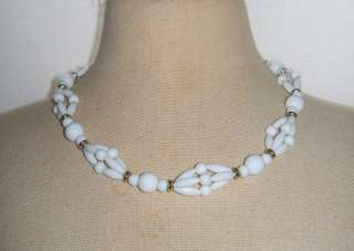 vintage white bead various shapes Trifari beaded choker necklace 16 1 