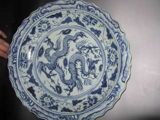 China exquisite Blue and white Porcelain dragon plate  