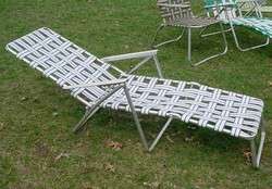 Vintage Aluminum Folding Webbed Chaise Lounger Chair Lawn Beach Deck 
