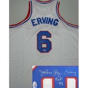   Dr J Erving Philadelphia 76ers NBA Hand Signed Authentic White Jersey