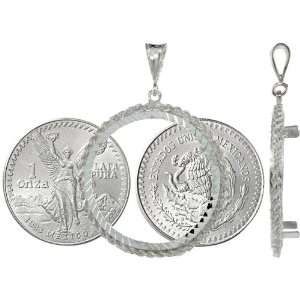  36 mm Mexican 1 oz Silver Libertad Coin Frame Bezel Pendant w/ Rope 