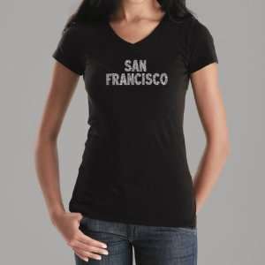  Womens Black San Francisco V Neck Shirt XS   Created using San 