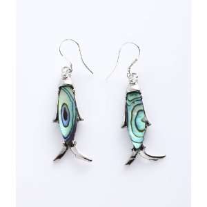  Abalone Fish with 925 Silver Hoop Earring Jewelry