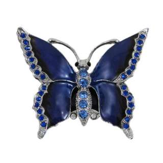 Blue Butterfly Trinket Jewelry Box bejeweled Silver  