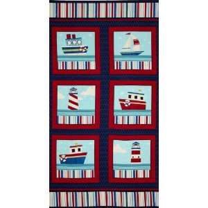  44 Wide Ships Ahoy Panel Navy/Red Fabric By The Panel 