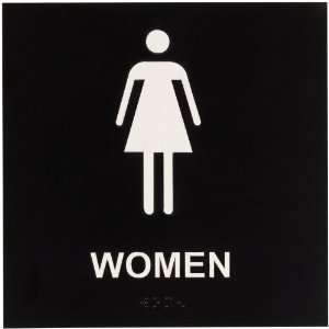   On Black Color Braille (ADA) Sign, Legend Women Braille (With Picto
