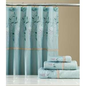  Wisteria Blue/Aqua Floral Bathroom Shower Curtain Set By 