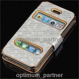 New Synthetic Leather Chrome Magnetic Flip Case Cover for iPhone 4 4G 
