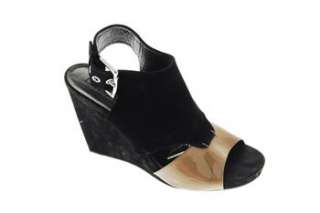 DKNY NEW Mona Womens Wedge High Heels Black Designer Medium Leather 9 