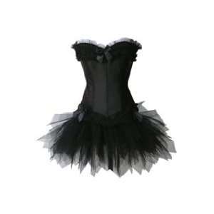 Elegant Black sating ling corset dress with ribbons in front and sides
