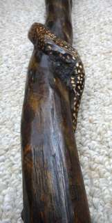 thick CARVED WOOD 2 FACED MAN+SNAKE WALKING STICK/CANE  