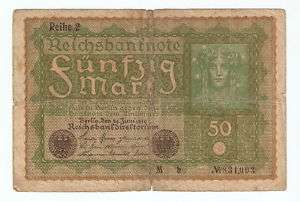 GERMAN GERMANY 50 MARK 1919 REICHSBANKNOTE BANK NOTE »  
