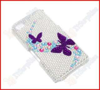 New Bling AB White Purple Butterfly Hard Case Cover for Apple iPhone 4 