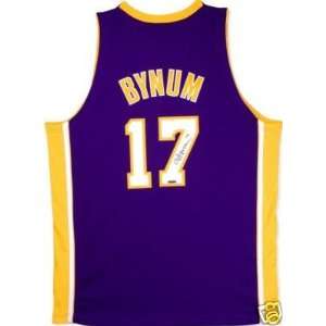  Andrew Bynum Signed Authentic Lakers Purple Jersey UDA 