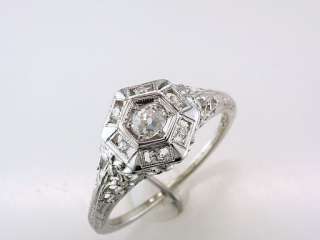 Antique Deco Genuine 0.35ct Diamond 18K White Gold Engagement Wedding 