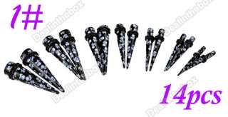 Acrylic Rubber Ear Stretching Kit Body Art Tapers(14pcs) or Plugs 