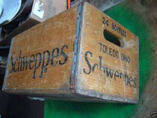 vintage wooden crate box advertising schweppes folk art  