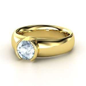  Adira Ring, Round Aquamarine 14K Yellow Gold Ring Jewelry