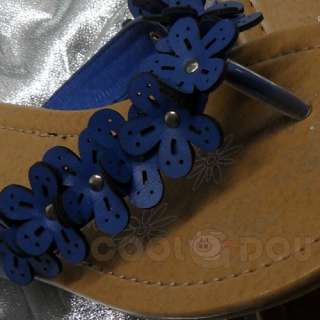   Womens Blue Flowers Flip Flops Flat Shoes KALISA 38 Blue All Size NEW