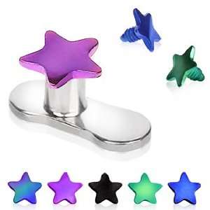 Green Titanium Anodized over 316L Surgical Steel Star Dermal Top   14G 