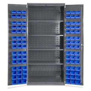   78 Bin Storage Cabinet with Shelves   90 Blue Bins