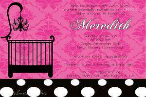 Girls Modern Baby Shower Invitations~Damask~Chandelier  