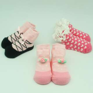 US 3 Pcs New Baby Infant Girls Dance Bow Kid Socks Booties Shoes Cute 