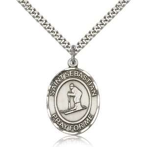 925 Sterling Silver St. Saint Sebastian/Skiing Medal Pendant 1/2 x 1 