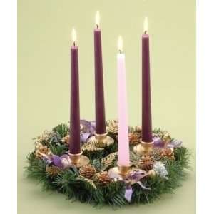  14 Advent Wreath With Purple Ribbon & Gold Pinecones 