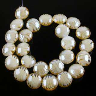 15 Golden Lampwork Glass Coin Round Button Loose Beads  
