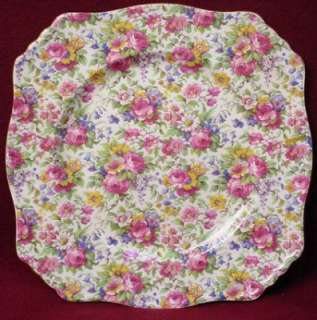 ROYAL WINTON china SUMMERTIME gold trim SQUARE DINNER PLATE  