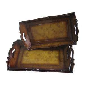  Cheungs Rattan FP 2492 3 Wooden Rectangular Tray   Set of 