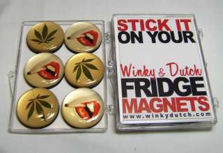 Winky Dutch Marijuana Magnet Box Set NIB Smoking Lips Domed Magnets 