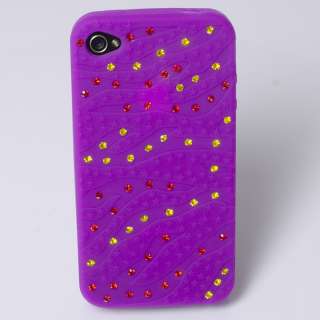 Purple Diamonds Rhinestone Soft Case For iphone 4 4G  