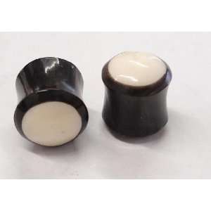  12mm Organic Black & White Plugs Earrings (Pair 