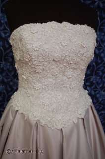Alfred Angelo Tan Champagne Satin & Lace Wedding Dress 10 NWOT  