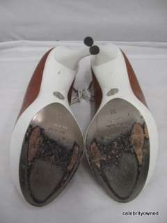 Dolce & Gabbana Brown Leather/White Patent Leather Platform Heels 38 