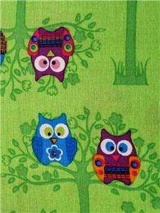 New Sitting Pretty Owls Wild Birds Trees Green Springs Creative Fabric 