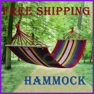 Hammock Canvas Camping Hanging Rope Wooden New Red Stripes Outdoor 200 