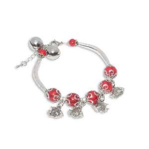 Inch Silver Fish Red Coral Bead Lantern Small Bell Bracelet Chain 