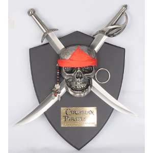  12 Caribbean Pirate Knife with Pirate Head Wood Plaque 